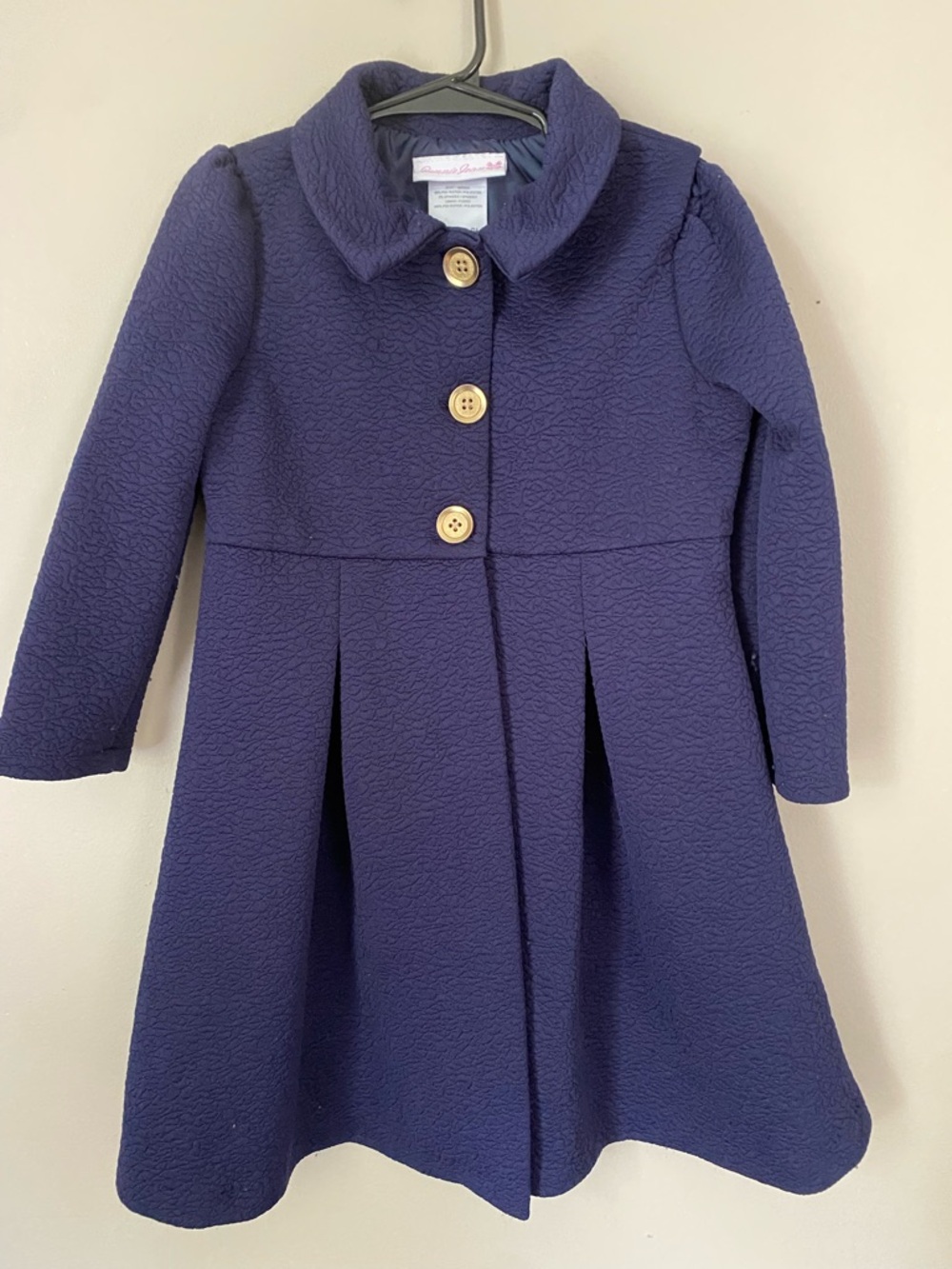 Bonnie Jean Navy Textured Pea Coat Dress with Buttons